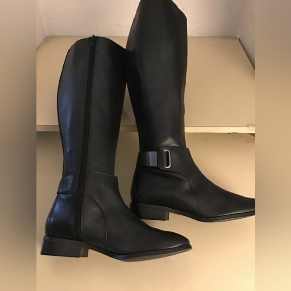 Nine West women black leather tall knee high riding boots US 5.5 - Picture 11 of 12